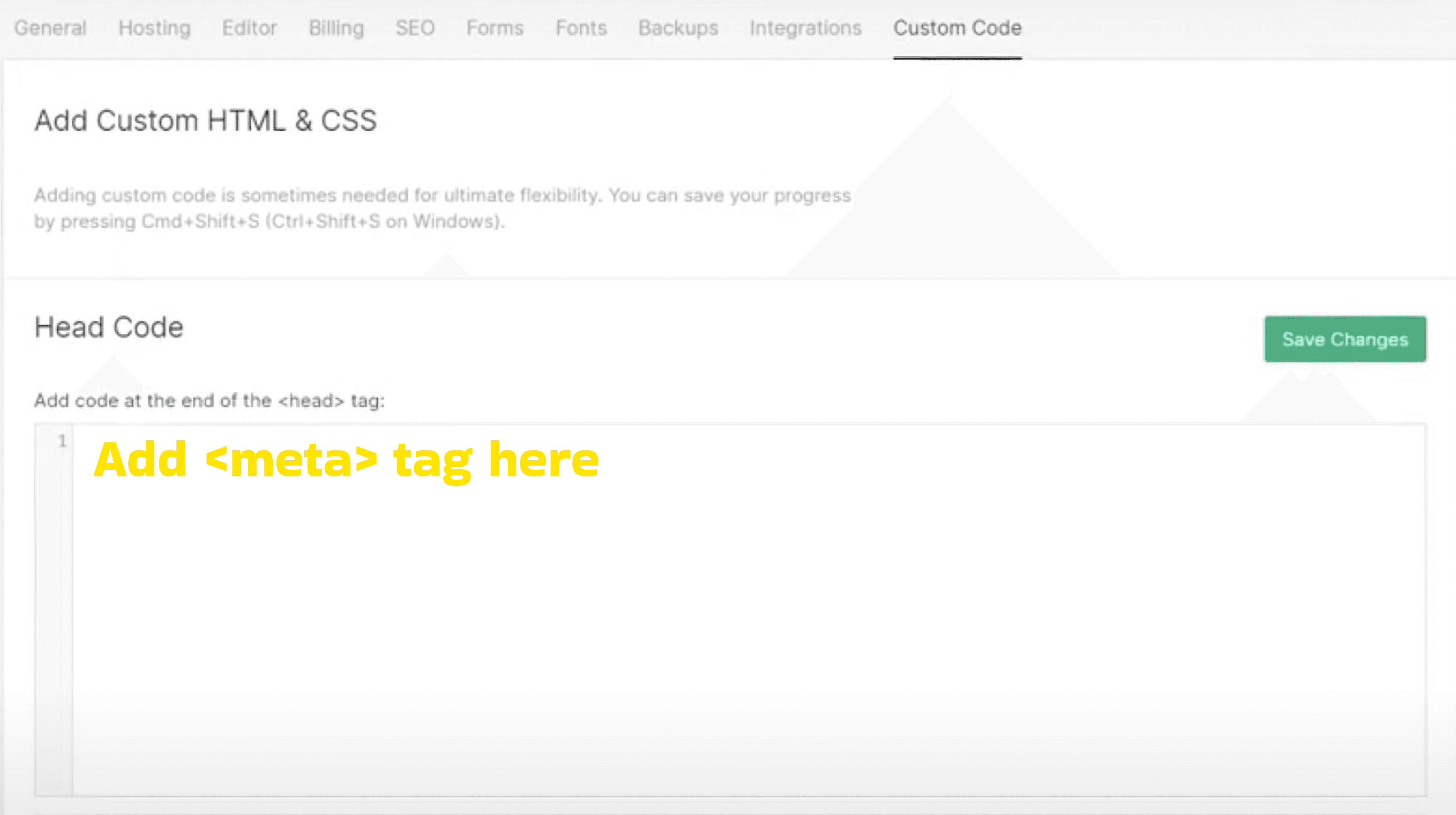 Webflow instructions to add a meta tag